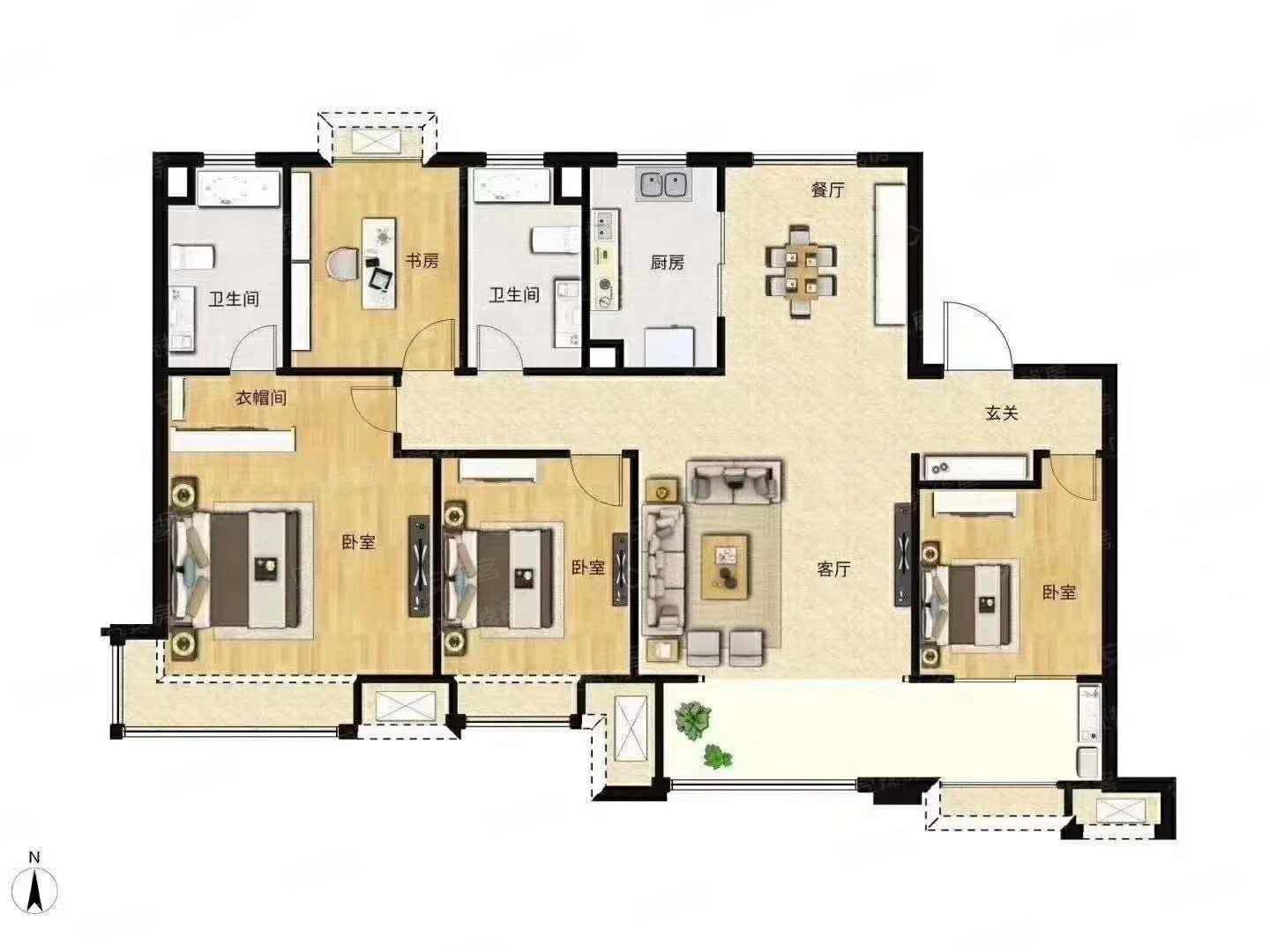 盖佳花园南二区四室两厅两卫188平电梯房95万送车位