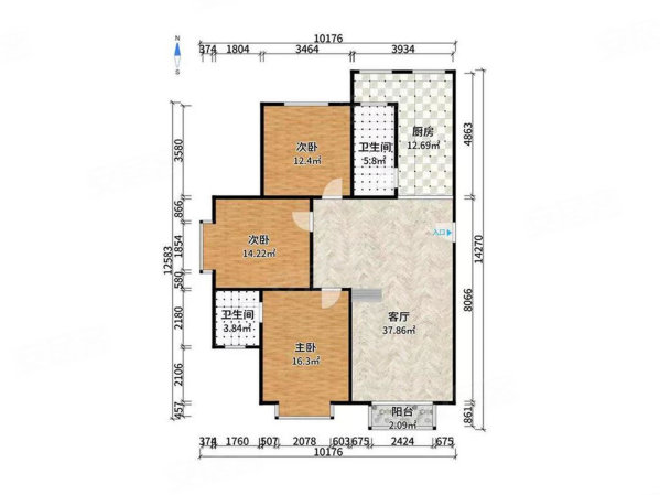 长瀛御龙湾3室2厅2卫133.57㎡南北275万