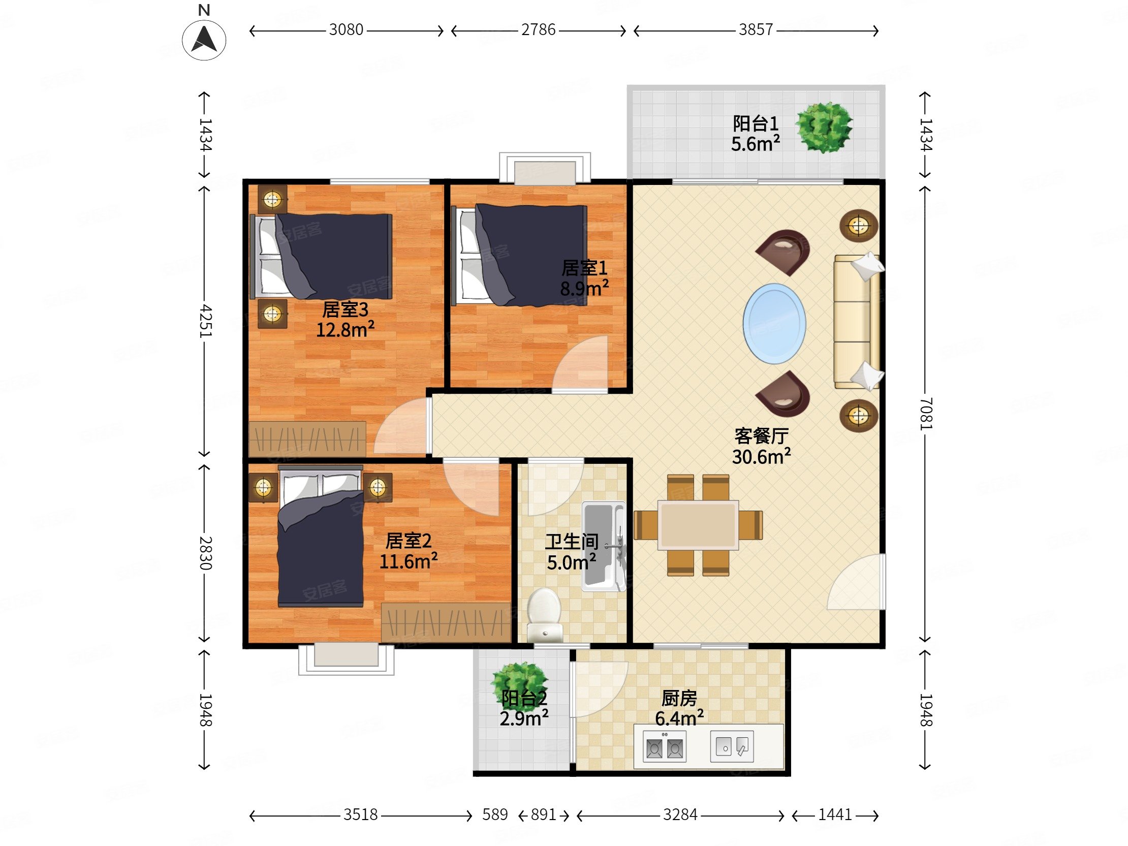 保利花园(海珠)3室2厅1卫95㎡北490万
