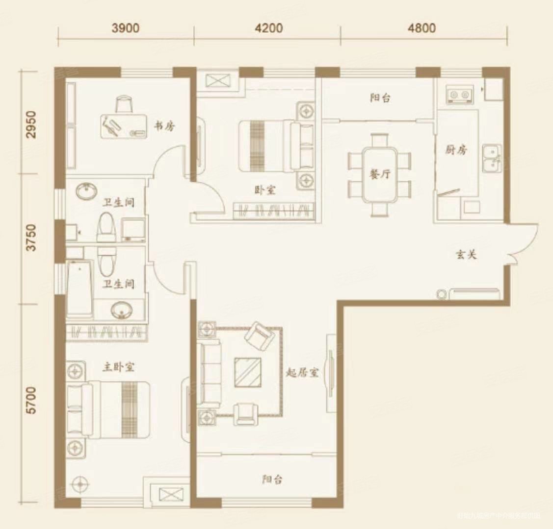 五环中央公馆3室2厅1卫123.42㎡南北99.8万