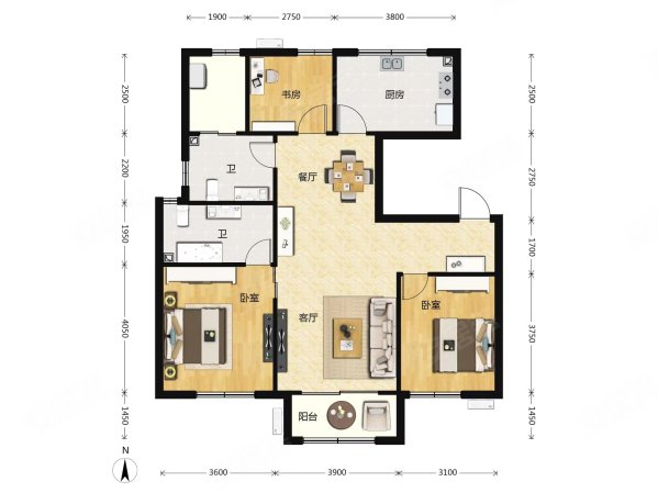 财富绿道丹庭3室2厅2卫124㎡南北300万