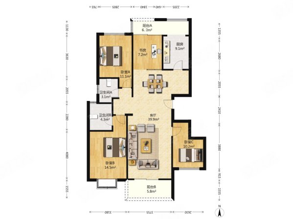 建设路地铁口首创后海洋房朝南户型,首创爱这城二手房,308万,4室2厅,2