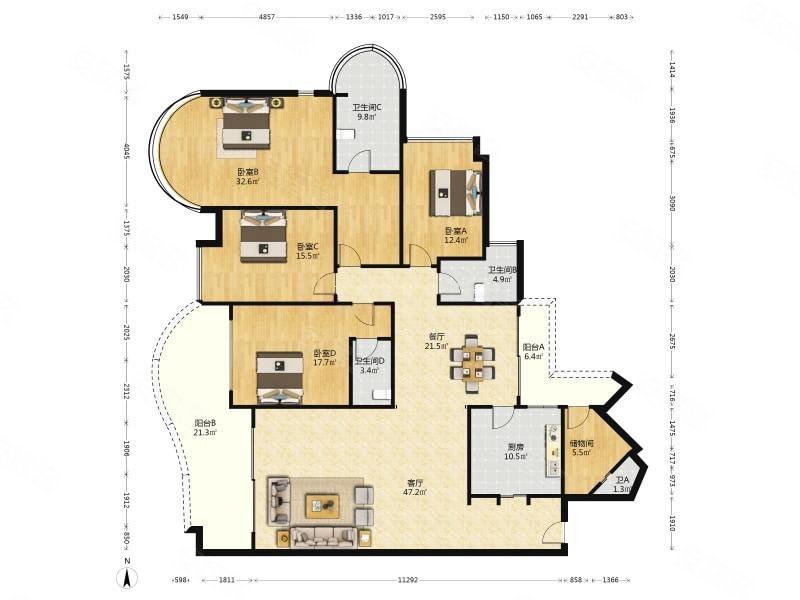 不望江 望小蛮腰和岭南广场,珠江帝景苑二手房,1850万,5室2厅,3卫,252
