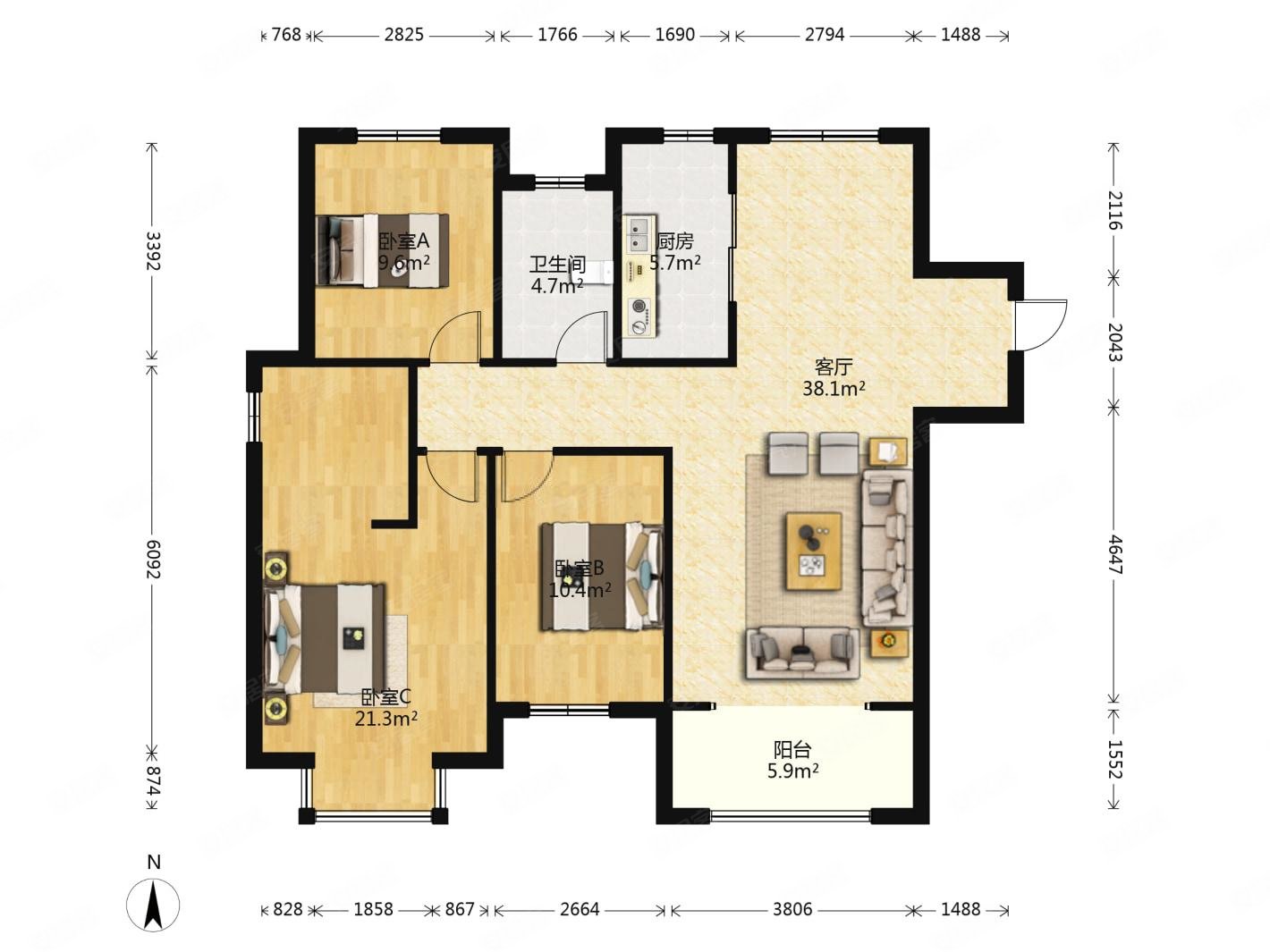 白领打工族快来看啊便宜房家具电器齐全荣盛城一期大三室