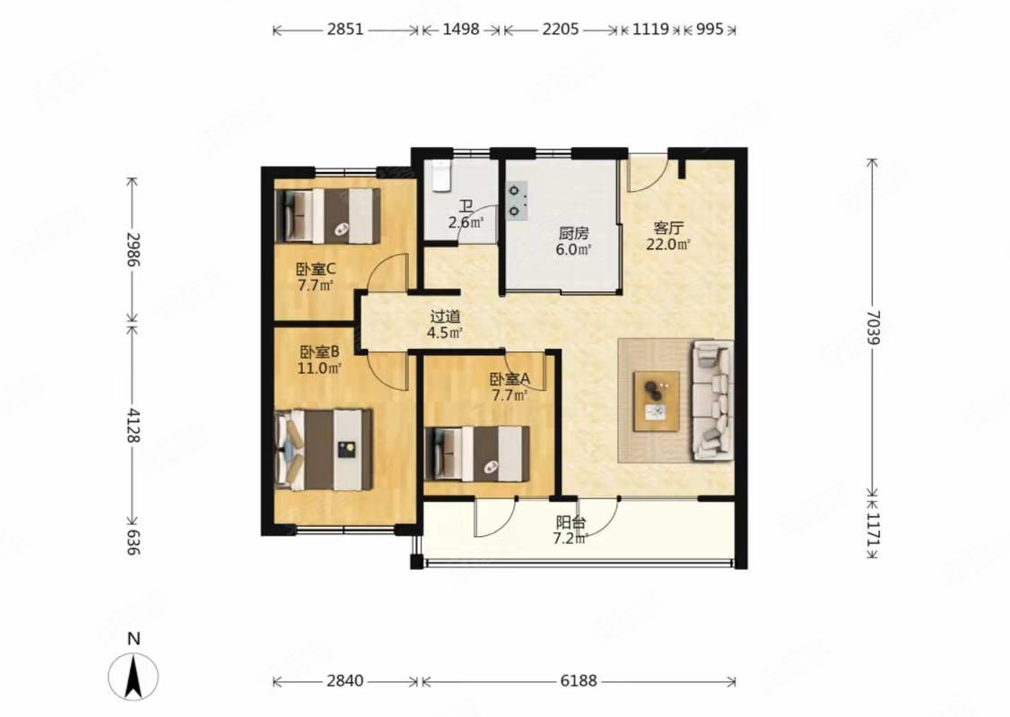 春风南岸 93平套三 精装好楼层