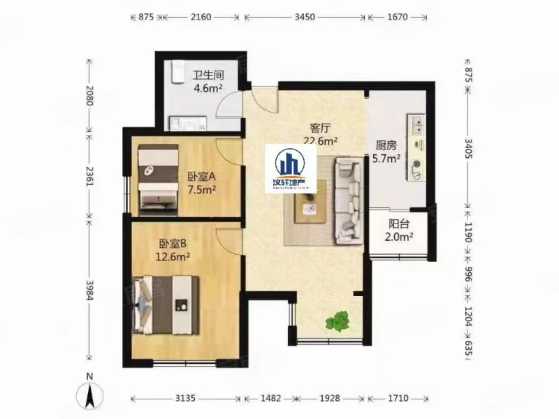 金谊花园2室2厅1卫82㎡南北73万