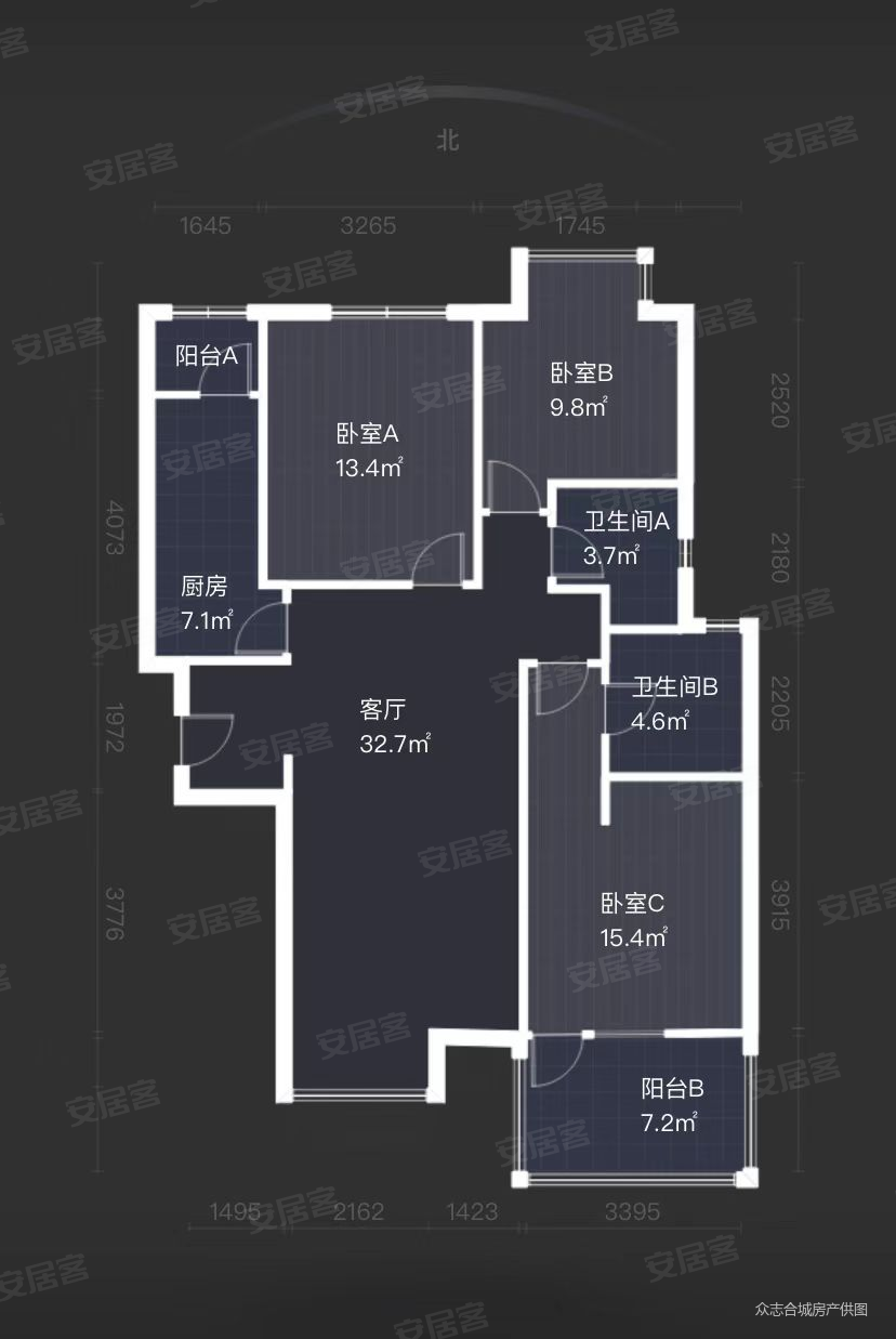 精装可拎包入住,富力城(南区)二手房,198万,3室2厅,2卫,126平米-西安