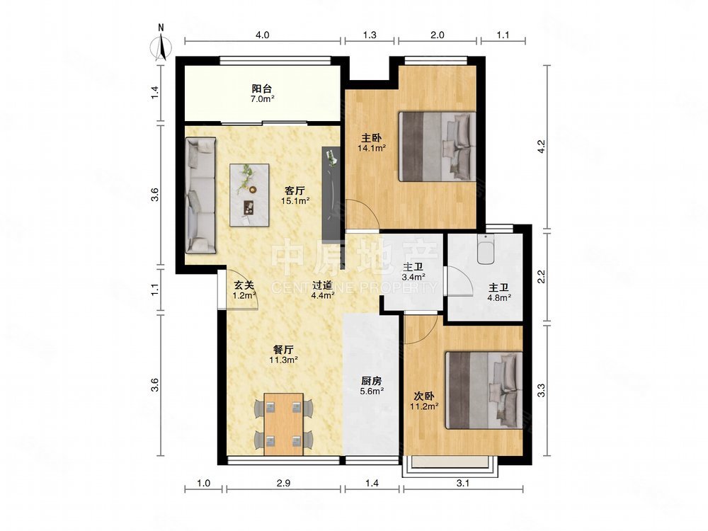 中环国际公寓(三期)2室2厅1卫90.66㎡南631万