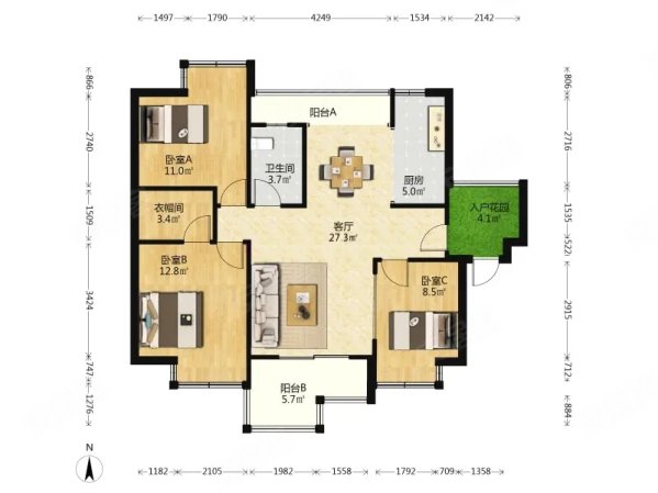 保利华都3室2厅2卫102.7㎡南北220万