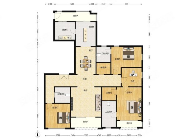 万源城御璄3室2厅3卫228.85㎡南北3150万