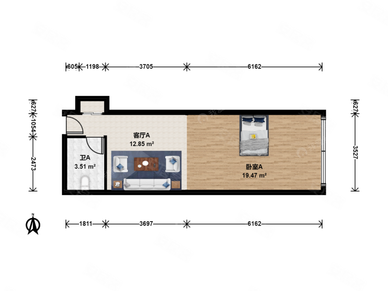 摩码大厦1室1厅1卫50.83㎡东230万