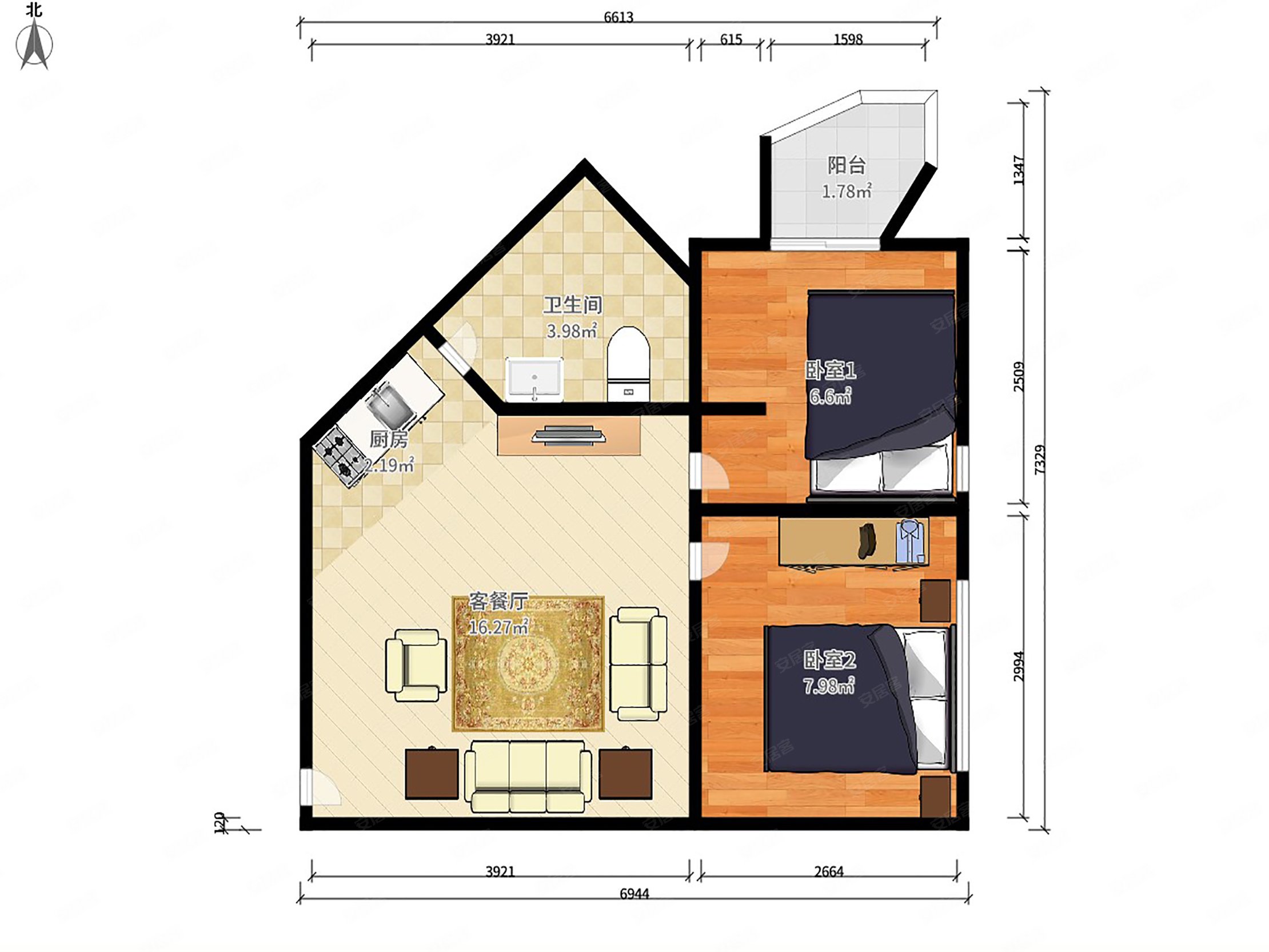 皇都广场2室1厅1卫51.66㎡西北0万