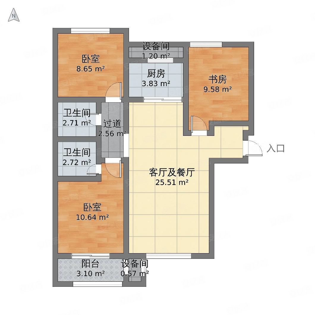 长大小区3室2厅1卫128㎡南北85万