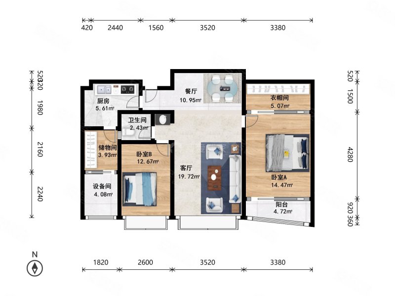 远洋公馆(东区)2室2厅1卫89.16㎡南528万