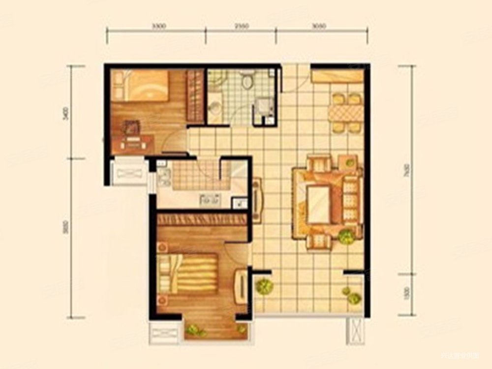 燕郊燕京航城2室2厅1卫1厨1阳台