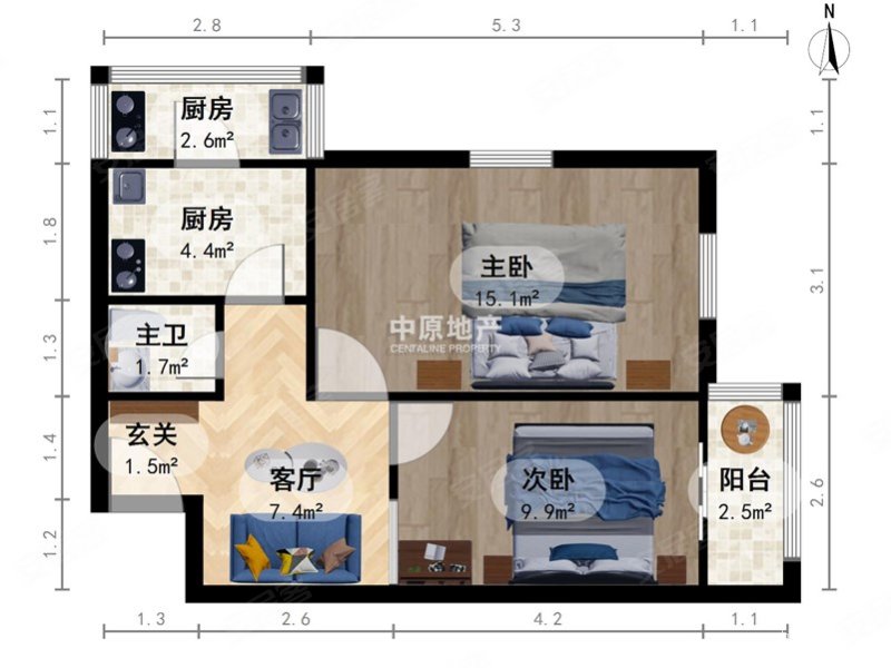 佳宁里2室1厅1卫59.61㎡南北57万