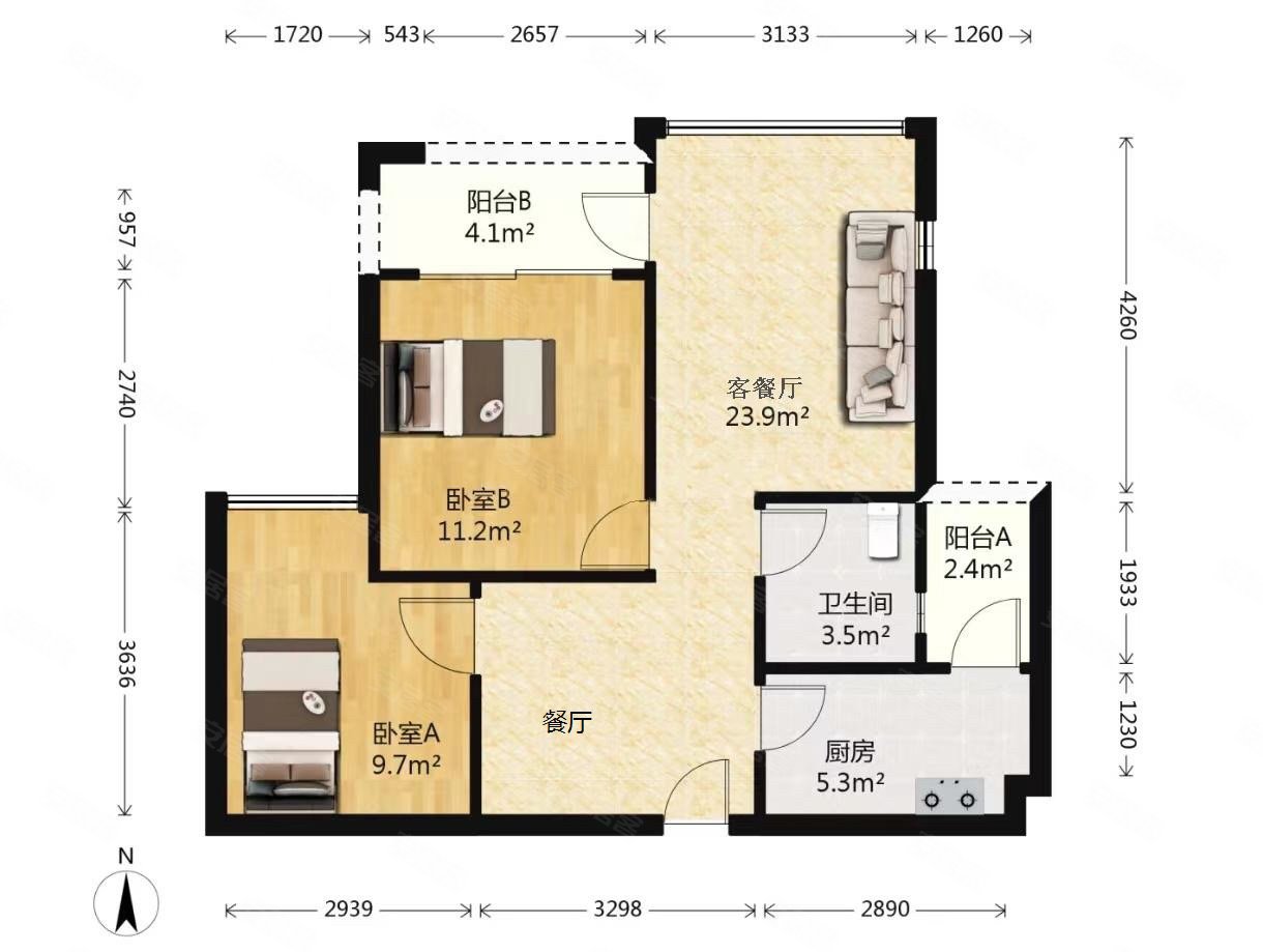 保利紫林香苑2室1厅1卫70.53㎡西北235万