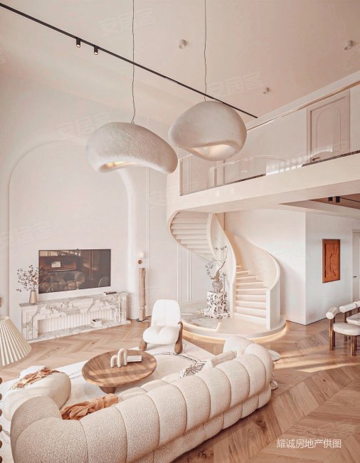 金融城正看双子塔装修6米跃层轻奢小户家具家电全带