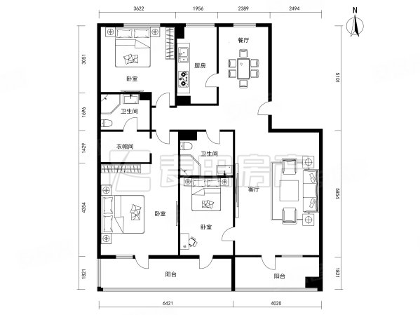 大成郡3室2厅2卫159.01㎡南北1350万