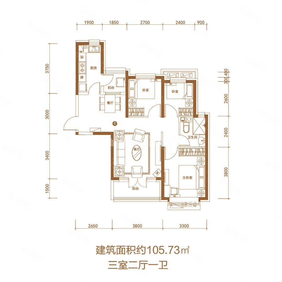 恒大悦府3室2厅1卫106㎡南北115万