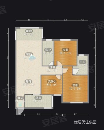 汇荣桂林桂林3室2厅2卫103㎡南北59万