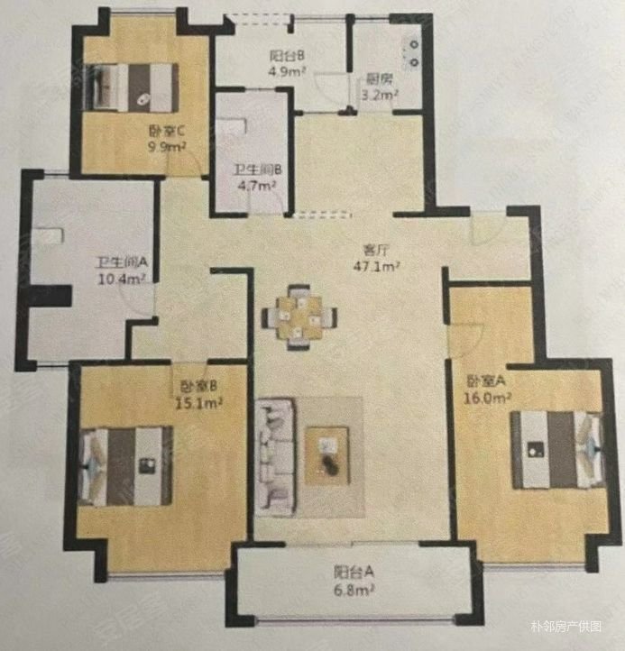 月亮湾3号美颂花园叁期3室2厅2卫142㎡南北700万