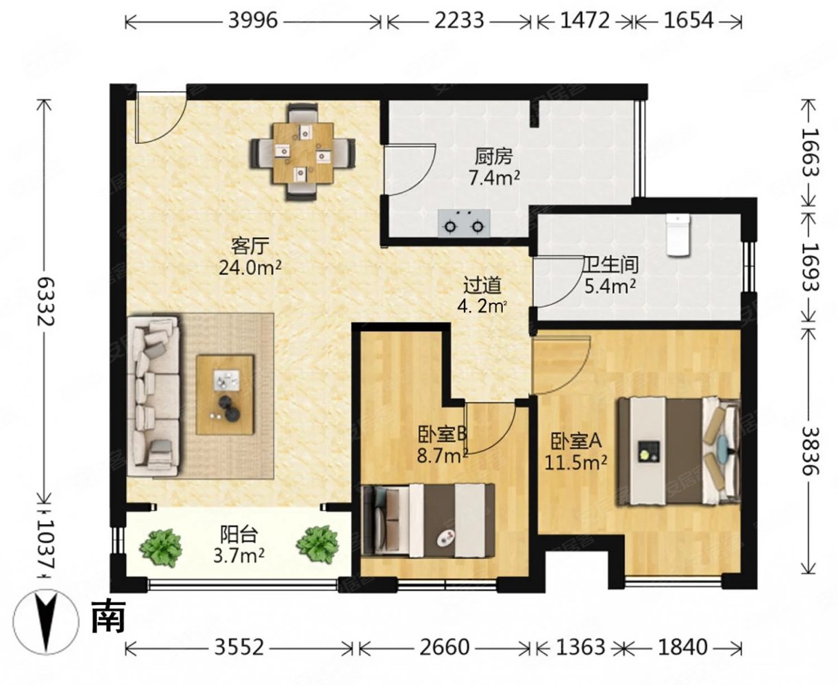 河西万达西地2室2厅全南户型中层全天采光地铁口看房有钥匙