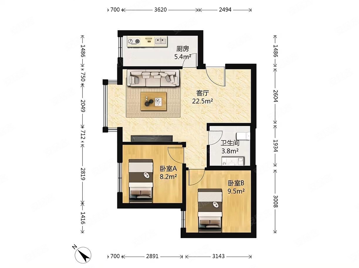 半岛国际公寓2室1厅1卫70.03㎡南北828万
