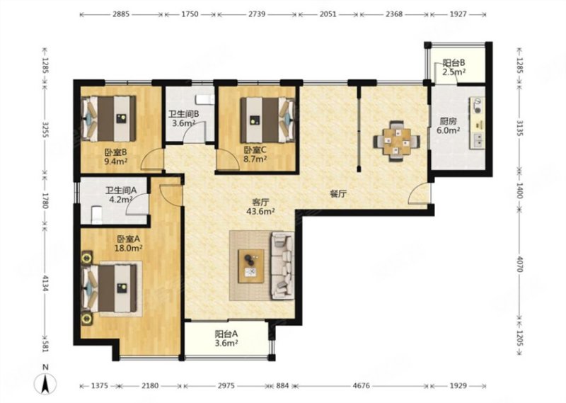 中国铁建国际城曦园3室2厅3卫162.82㎡南北366万