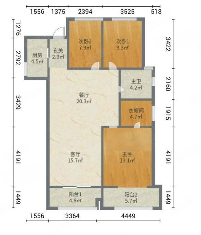 佳源巴黎都市(二期)3室2厅1卫113.48㎡南北235万