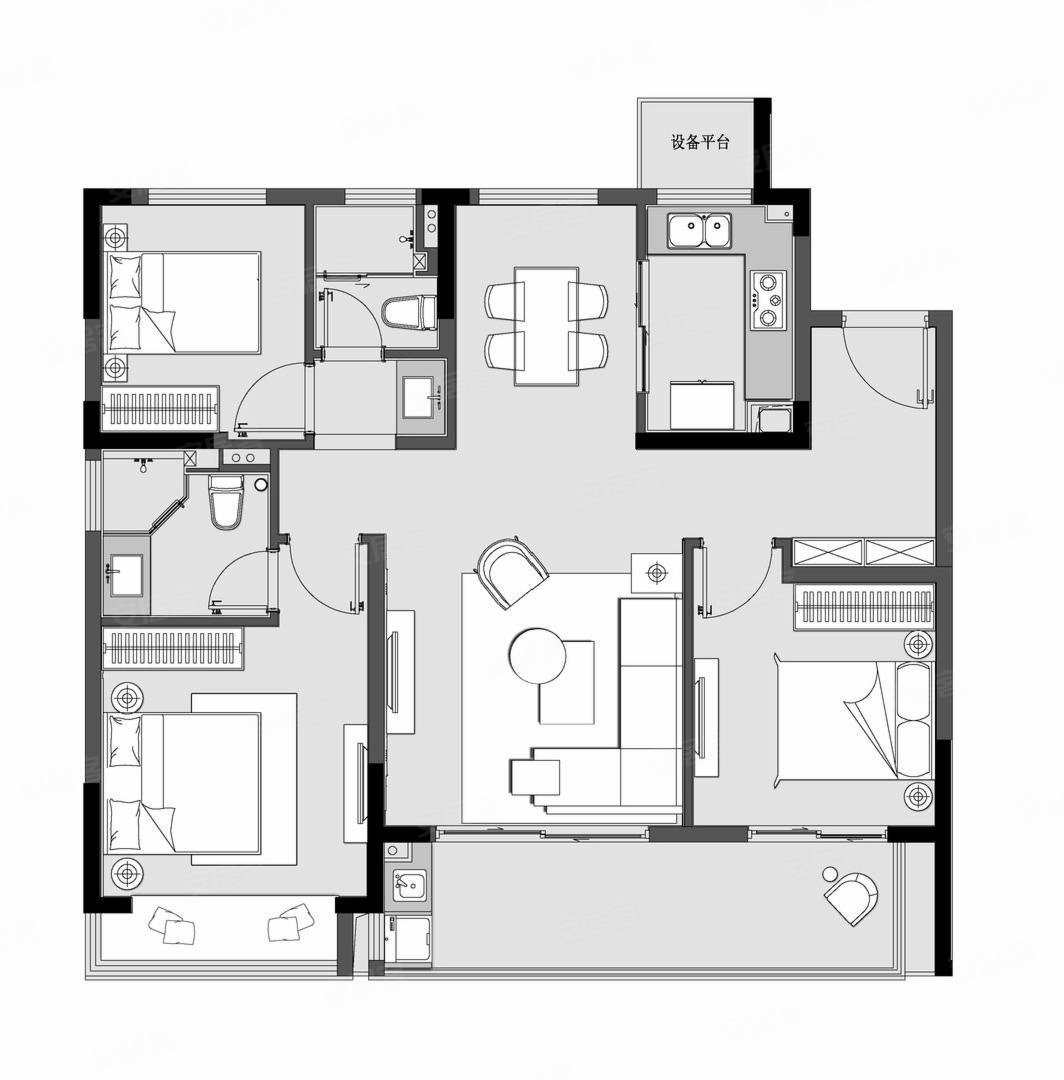 鲁能公馆3室2厅2卫95.8㎡南193万