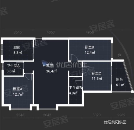 蓝郡壹北栋3室2厅2卫122.86㎡南96万