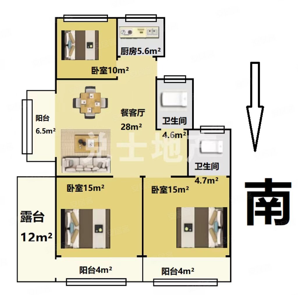 宏业公寓(428弄)3室2厅2卫101㎡南北570万