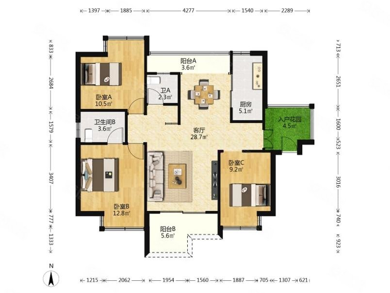 华一杨家湾口 保利华都 朝南三房 户型方正 无浪费空间