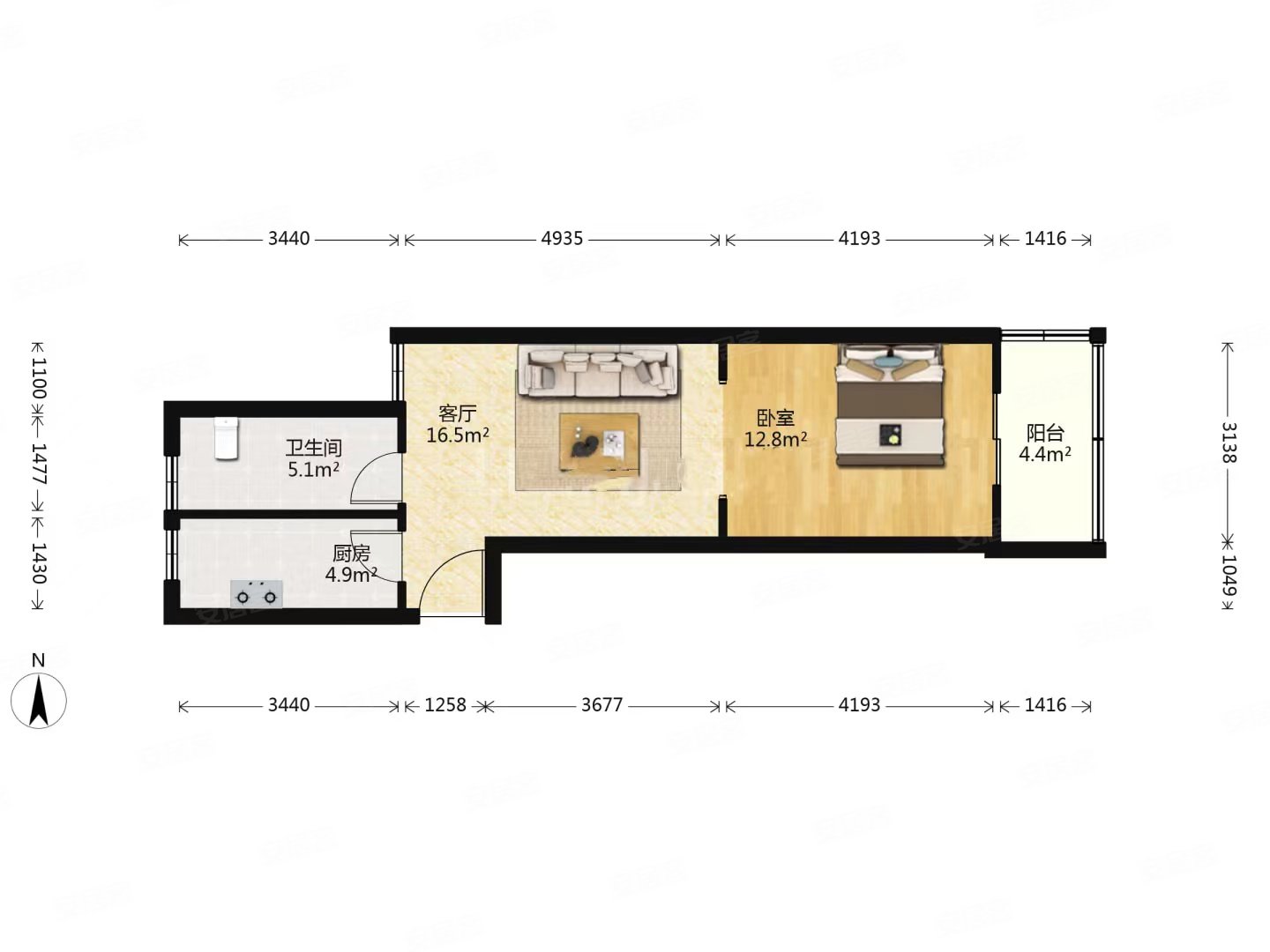 御河湾新苑1室1厅1卫55.21㎡东西112万