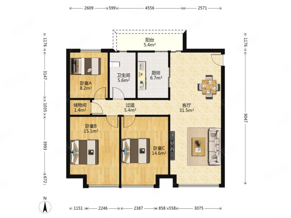 保利天悦花园(商住楼) 3 房  119.34 方 次新小区