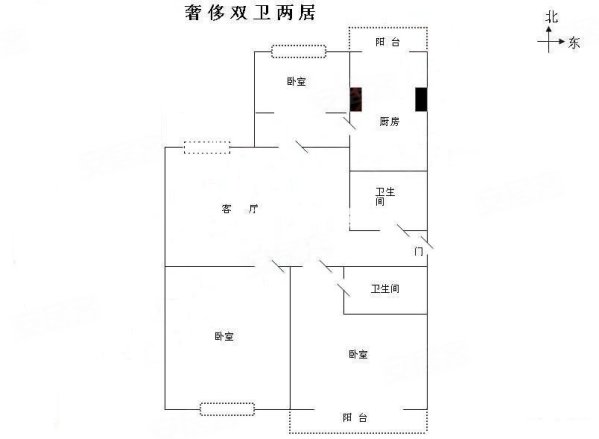 双阳南区2室2厅2卫106.41㎡南北175万