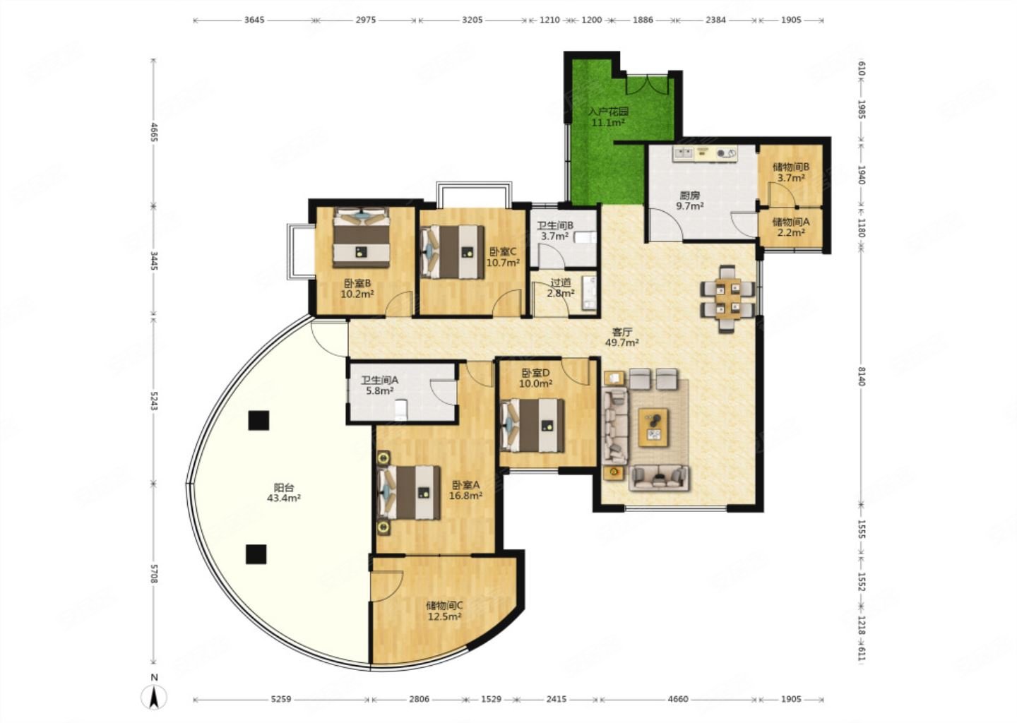 湘江豪庭4室2厅2卫195.02㎡南245万