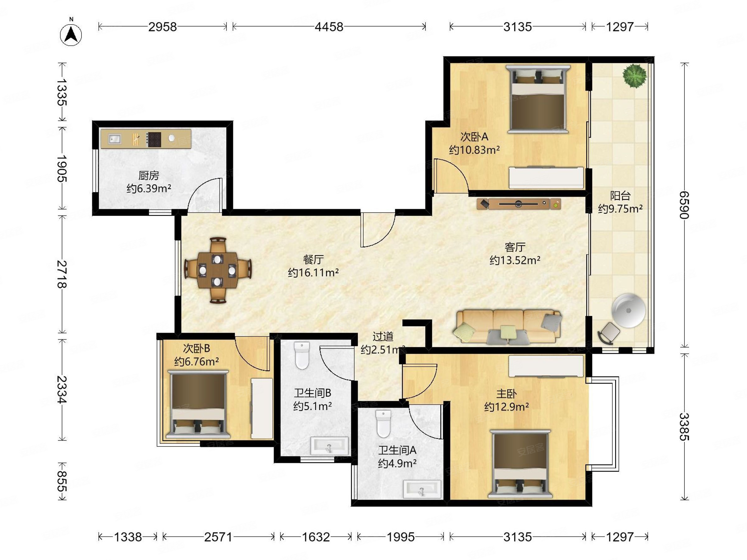 上湖城章二期114平全新精装低总价有密码