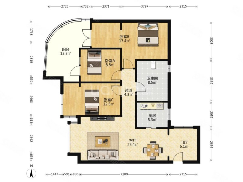 蓝光凯丽香江3室2厅1卫89.14㎡西165万