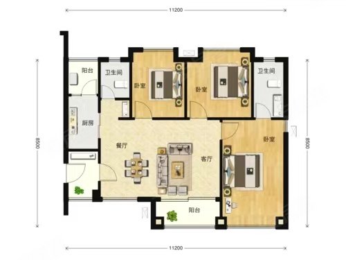 首创禧悦湾3室2厅3卫105㎡南北180万