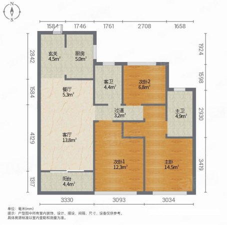 卓越玲珑湾明湖雅苑3室2厅2卫98㎡南北155万