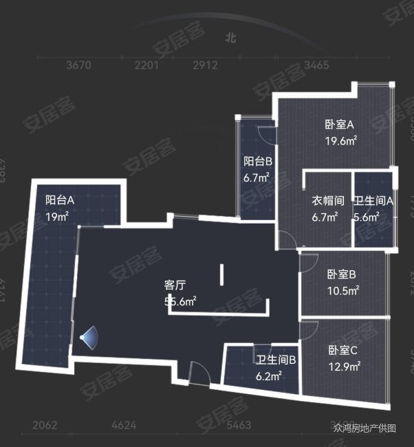 北辰定江洋3室2厅2卫183.87㎡南北500万