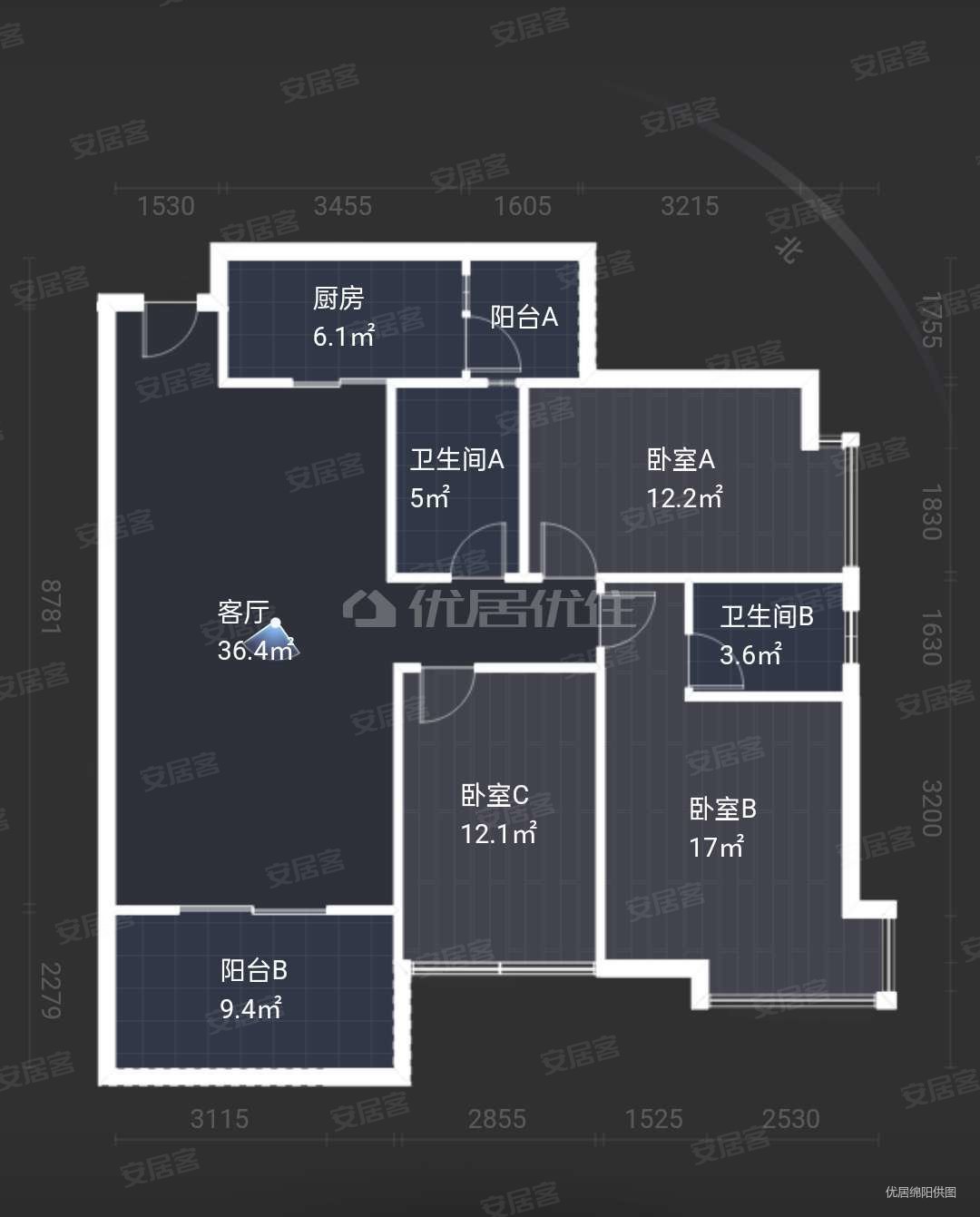 樊华似锦一二期3室2厅2卫119㎡南北85万