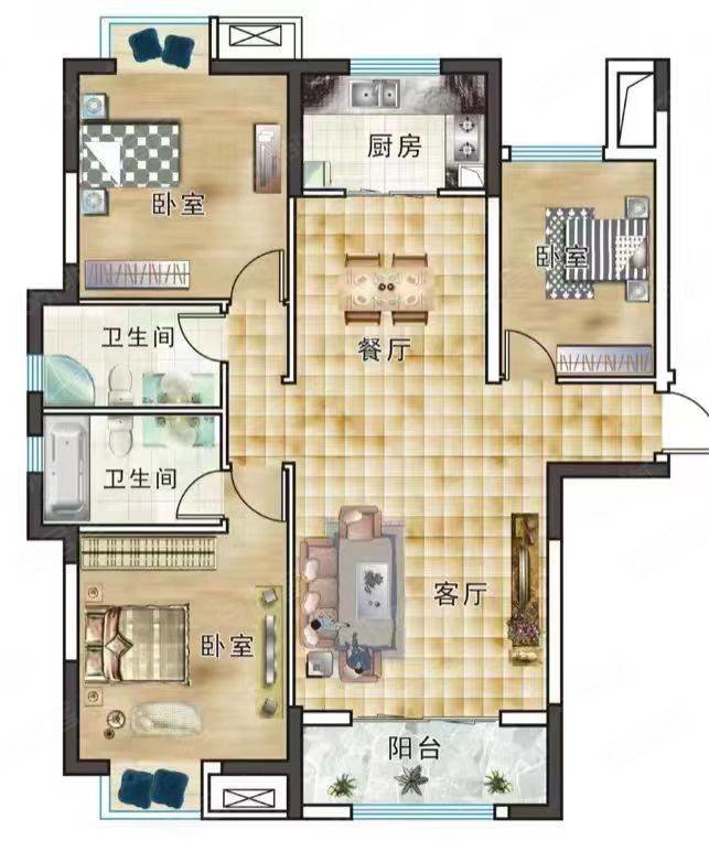 远达盛景3室2厅2卫91㎡南北58.8万