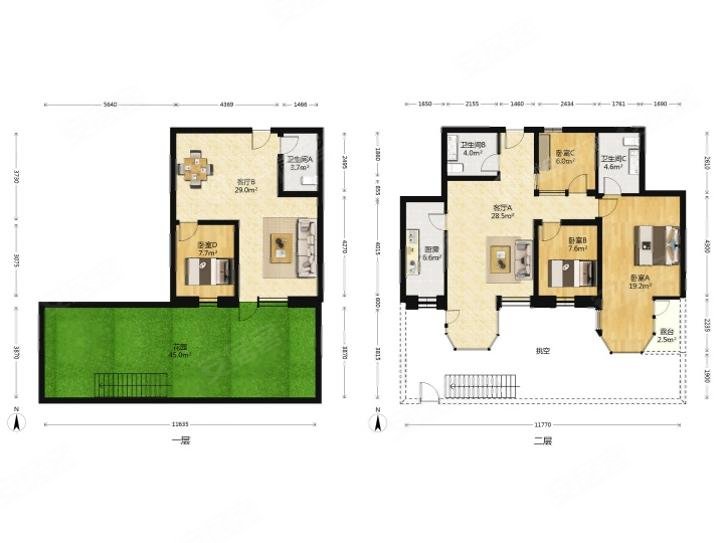 次新小区 复式带下跃层 4居3卫 绿色不算房本面积
