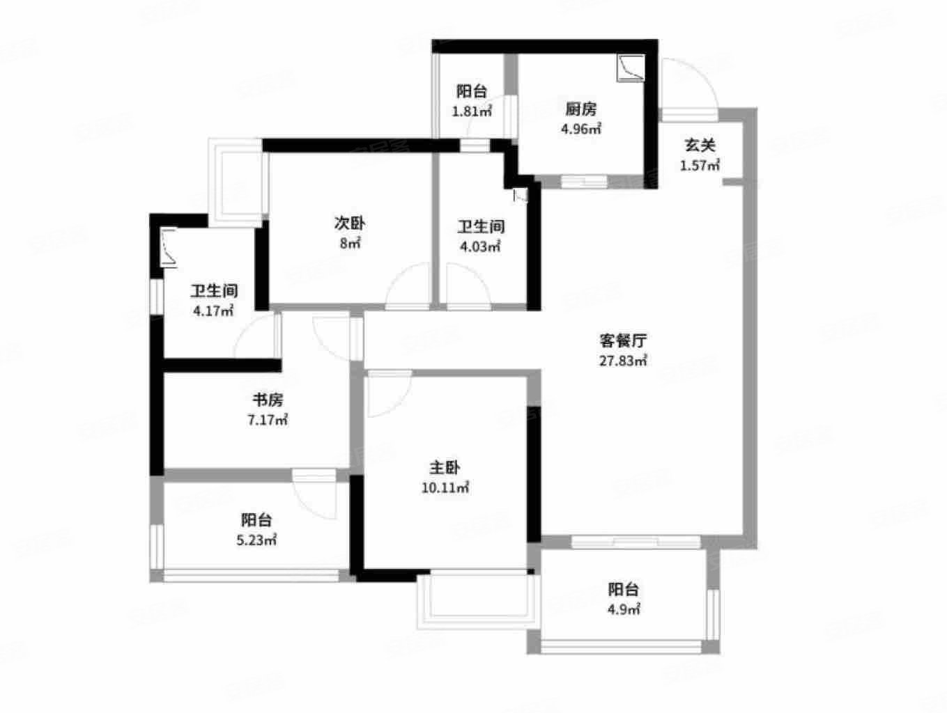 招商依云上城(二期)3室2厅2卫102.27㎡西107万