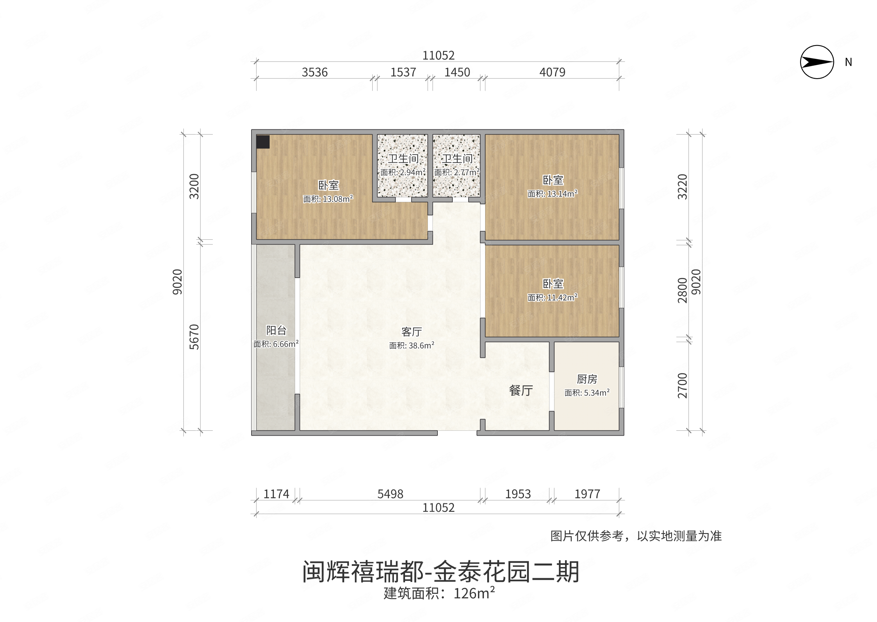 闽辉禧瑞都3室1厅2卫126㎡南北95万