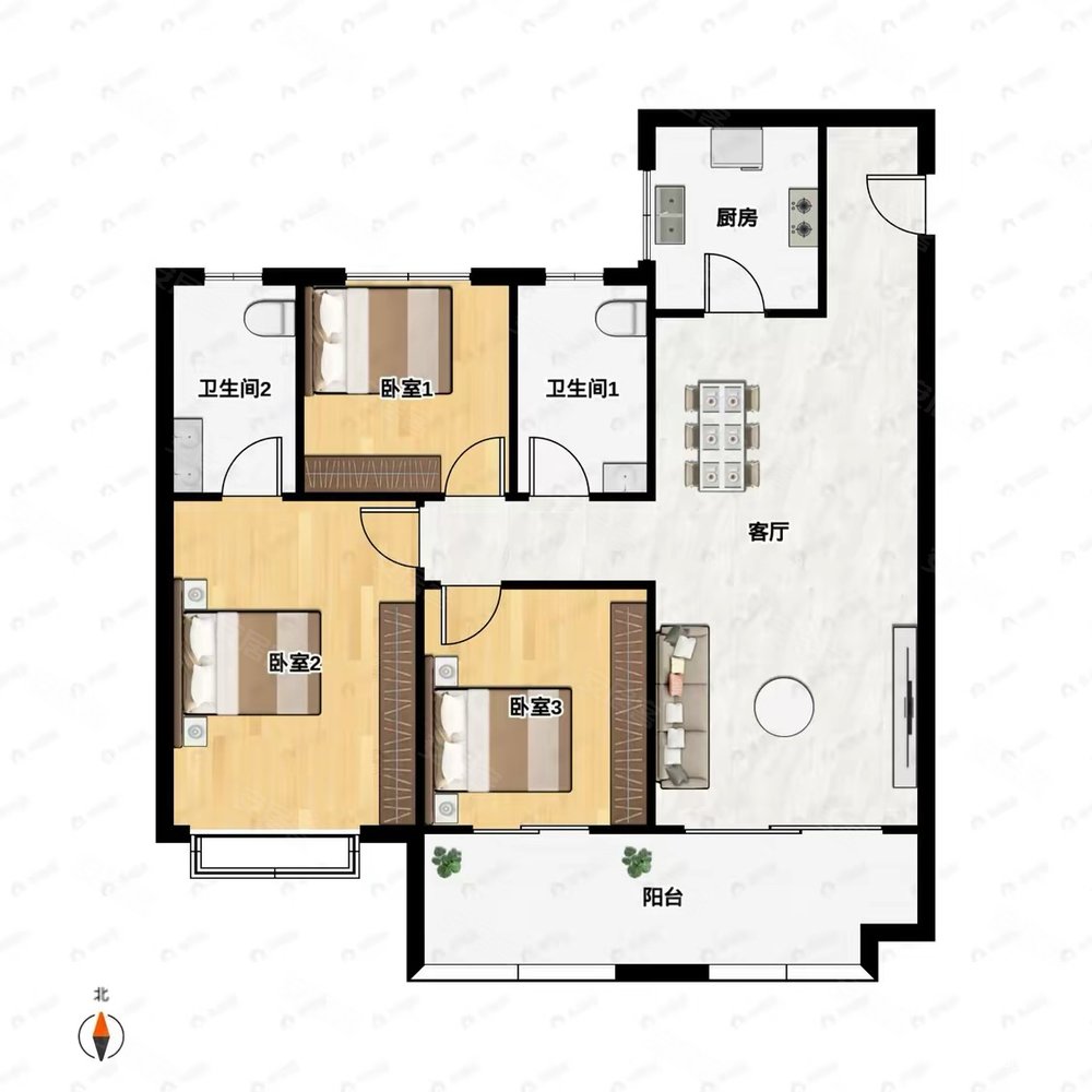 首创禧悦学府(南区)3室2厅2卫110.34㎡南北104万