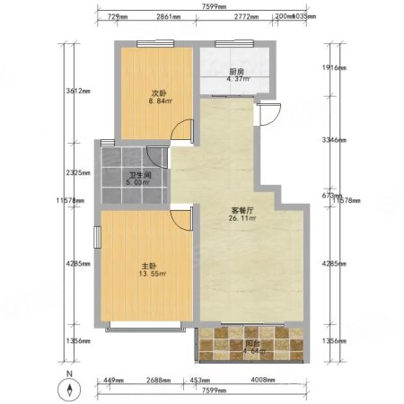 华惠名园2室2厅1卫98.99㎡东西95万